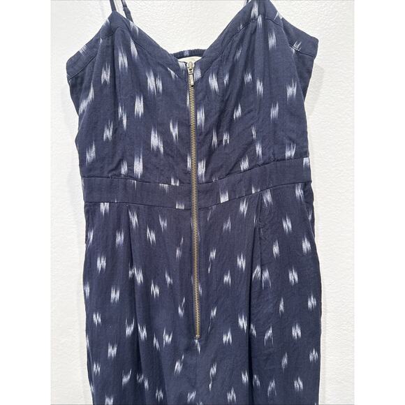 Elevenses Blue Ikat Print Zip Front Jumpsuit Women’s Size 8 Anthropologie Boho - Picture 4 of 10
